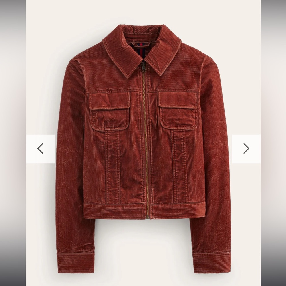 Boden Cord Zip-Through Jacket in Deep Rust (Corduroy)